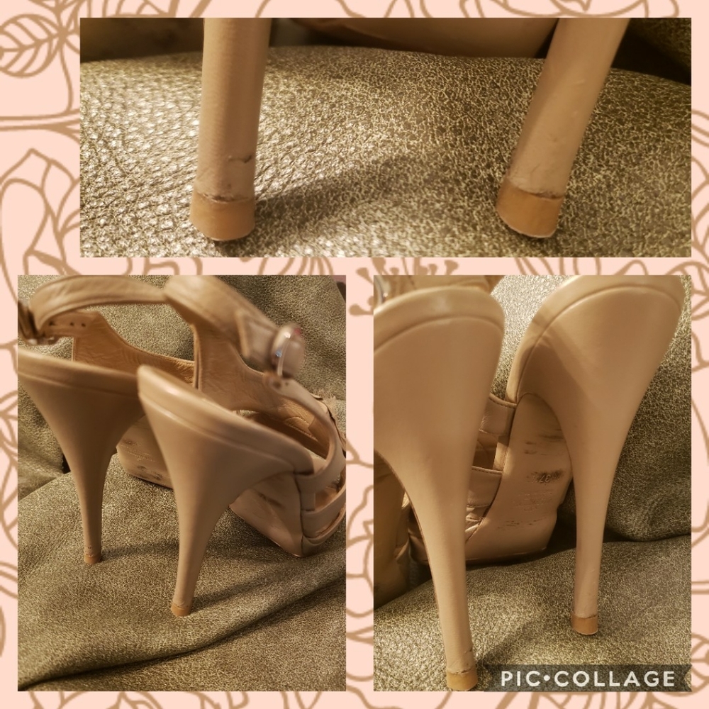 Valentino Beige Leather and Chiffon Rose Heels - Picture 5 of 7